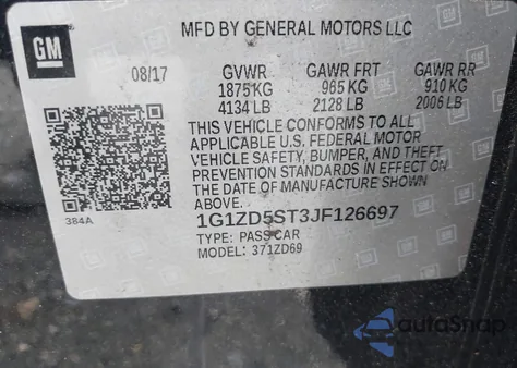 2018 Chevrolet Malibu Lt z USA, uszkodzony, nr VIN 1G1ZD5ST3JF126697